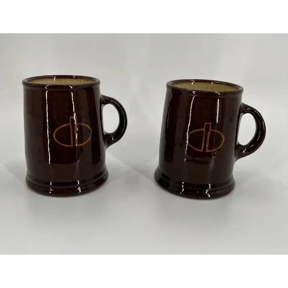 (2) Birdsall-Worthington Pottery Mugs Brown Art Pottery Coffee Cups Signed Rare - Picture 1 of 11